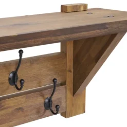 Kirkland's Home Hooks-Beth Acacia Wood Wall Shelf With Hooks