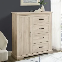 Kirkland's Home Dressers & Chests-Birch Grooved 4-Drawer Dresser With Wardrobe