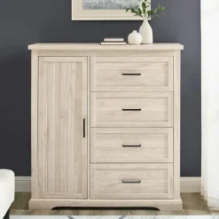 Kirkland's Home Dressers & Chests-Birch Grooved 4-Drawer Dresser With Wardrobe