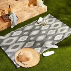 Kirkland's Home Outdoor Rugs-Black & Gray Diamond Stripe Outdoor Area Rug, 4X6
