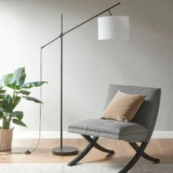Kirkland's Home Floor Lamps-Black Adjustable Arm Modern Floor Lamp