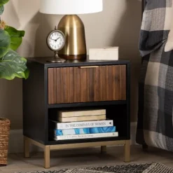 Kirkland's Home Nightstands-Black And Brown Single Drawer Nightstand