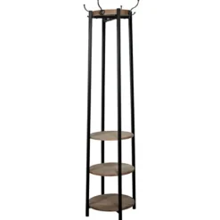 Kirkland's Home Entryway Furniture-Black And Brown Wood And Metal Shelf Coat Rack