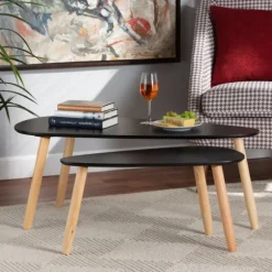 Kirkland's Home Coffee Tables-Black And Brown Wood Coffee Tables, Set Of 2