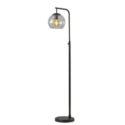 Kirkland's Home Floor Lamps-Black And Glass Globe Shade Floor Lamp