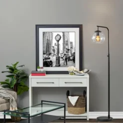 Kirkland's Home Floor Lamps-Black And Glass Globe Shade Floor Lamp