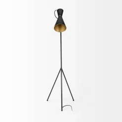 Kirkland's Home Floor Lamps-Black And Gold Lined Metal Tripod Floor Lamp