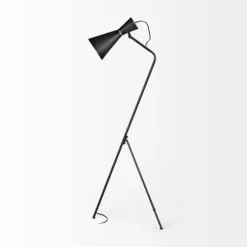 Kirkland's Home Floor Lamps-Black And Gold Lined Metal Tripod Floor Lamp