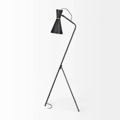 Kirkland's Home Floor Lamps-Black And Gold Lined Metal Tripod Floor Lamp