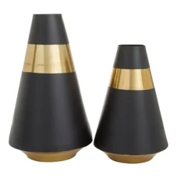 Kirkland's Home Vases-Black And Gold Reverse Cone Vases, Set Of 2