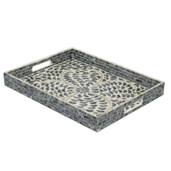 Kirkland's Home Decorative Trays-Black And Ivory Mosaic Capiz Shell Tray