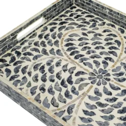 Kirkland's Home Decorative Trays-Black And Ivory Mosaic Capiz Shell Tray