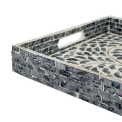 Kirkland's Home Decorative Trays-Black And Ivory Mosaic Capiz Shell Tray