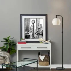 Kirkland's Home Floor Lamps-Black And Milky White Globe Shade Floor Lamp