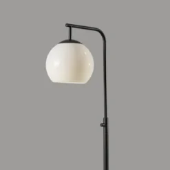 Kirkland's Home Floor Lamps-Black And Milky White Globe Shade Floor Lamp