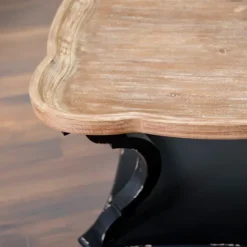 Kirkland's Home Coffee Tables-Black And Natural Corina Scalloped Coffee Table