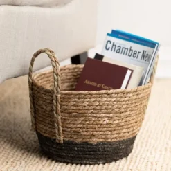 Kirkland's Home Baskets & Boxes-Black And Natural Rattan Woven Baskets, Set Of 2