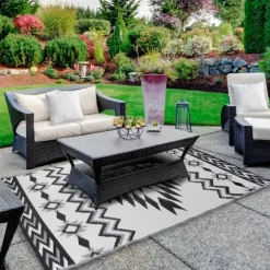Kirkland's Home Outdoor Rugs-Black And White Aztec Outdoor Area Rug, 4X6