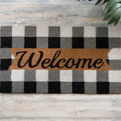 Kirkland's Home Doormats-Black And White Buffalo Check Welcome Mat
