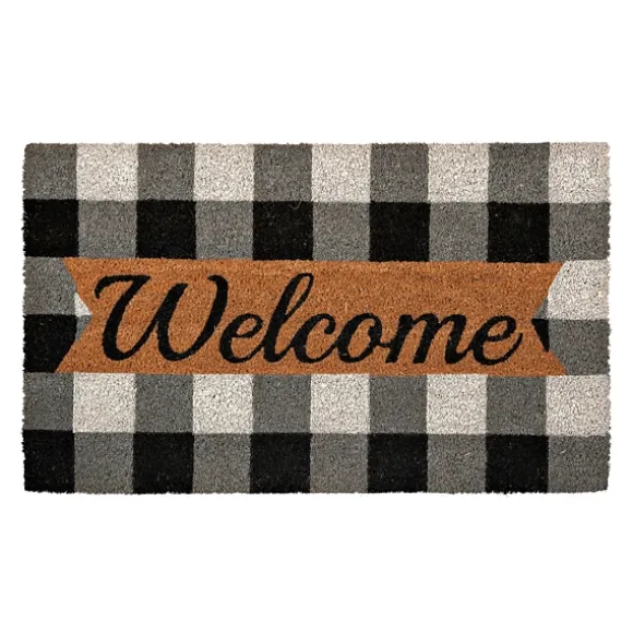 Kirkland's Home Doormats-Black And White Buffalo Check Welcome Mat