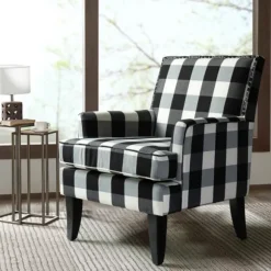 Kirkland's Home Accent Chairs-Black And White Buffalo Check Armchair