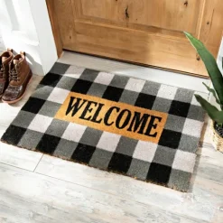 Kirkland's Home Doormats-Black And White Buffalo Check Doormat