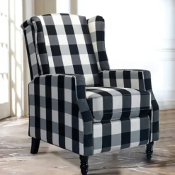 Kirkland's Home Accent Chairs-Black And White Buffalo Check Wingback Recliner