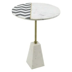 Kirkland's Home Accent & End Tables-Black And White Chevron Marble Accent Table