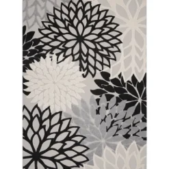 Kirkland's Home Outdoor Rugs-Black And White Floral Outdoor Area Rug, 7X10