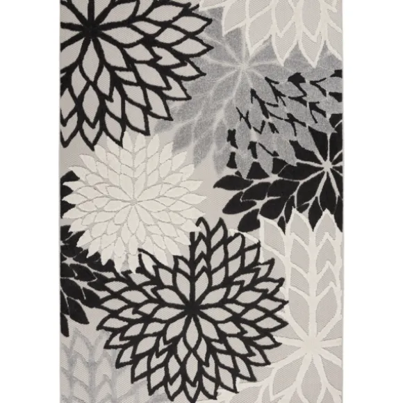 Kirkland's Home Outdoor Rugs-Black And White Floral Outdoor Area Rug, 5X7