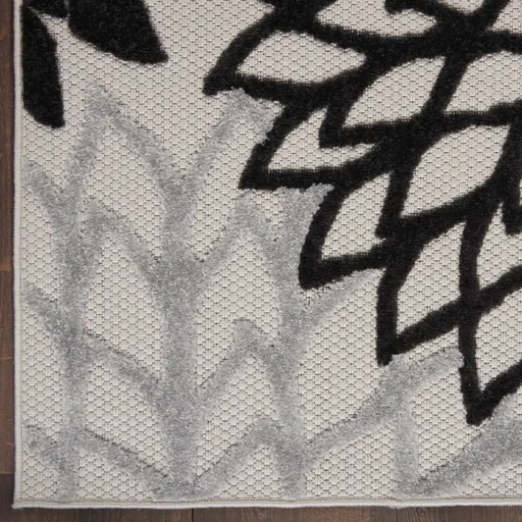 Kirkland's Home Outdoor Rugs-Black And White Floral Outdoor Area Rug, 5X7