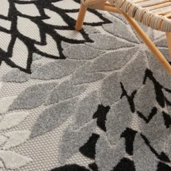 Kirkland's Home Outdoor Rugs-Black And White Floral Outdoor Area Rug, 5X7
