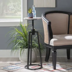 Kirkland's Home Accent & End Tables-Black And White Marble Adjustable Drink Table