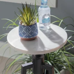 Kirkland's Home Accent & End Tables-Black And White Marble Adjustable Drink Table