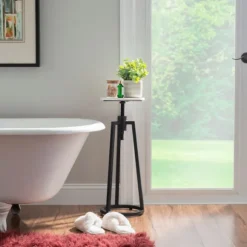 Kirkland's Home Accent & End Tables-Black And White Marble Adjustable Drink Table