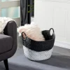 Kirkland's Home Baskets & Boxes-Black And White Seagrass Ring Handle Basket