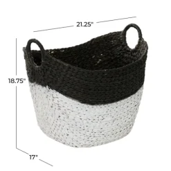 Kirkland's Home Baskets & Boxes-Black And White Seagrass Ring Handle Basket