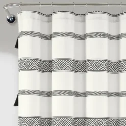 Kirkland's Home Shower Curtains-Black And White Striped Boho Shower Curtain