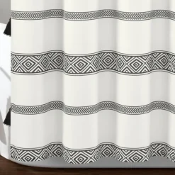 Kirkland's Home Shower Curtains-Black And White Striped Boho Shower Curtain
