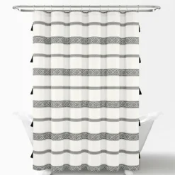 Kirkland's Home Shower Curtains-Black And White Striped Boho Shower Curtain