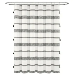 Kirkland's Home Shower Curtains-Black And White Striped Boho Shower Curtain