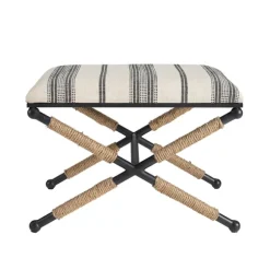 Kirkland's Home Benches & Ottomans-Black And White Striped Upholstered Ottoman