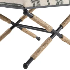 Kirkland's Home Benches & Ottomans-Black And White Striped Upholstered Ottoman