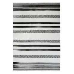 Kirkland's Home Outdoor Rugs-Black And White Woven Stripe Outdoor Area Rug, 5X7