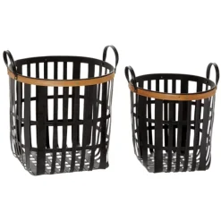 Kirkland's Home Baskets & Boxes-Black Bamboo Metal Woven Baskets, Set Of 2