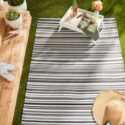 Kirkland's Home Outdoor Rugs-Black Barcode Stripe Outdoor Area Rug, 4X6