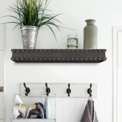 Kirkland's Home Shelves-Black Beaded Wood Small Floating Shelf