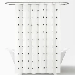 Kirkland's Home Shower Curtains-Black Boho Tufted Circles Shower Curtain