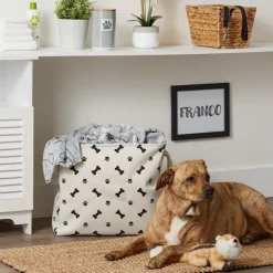 Kirkland's Home Baskets & Boxes-Black Bone And Paw Print Rectangle Pet Basket