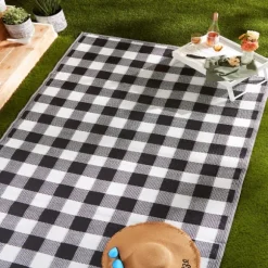 Kirkland's Home Outdoor Rugs-Black Buffalo Check Indoor/Outdoor Area Rug, 5X8